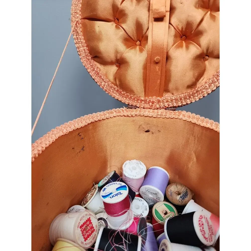 Dritz Vintage Wicker Sewing Basket With Legs Floral Needlepoint